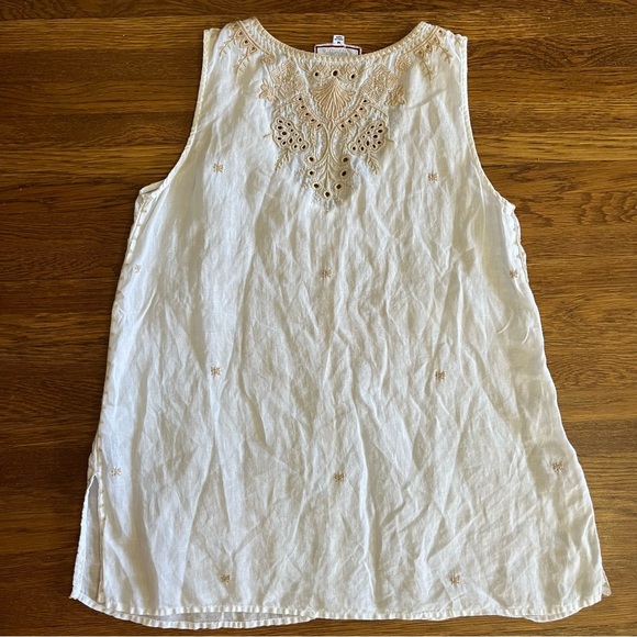 Johnny Was workshop top M embroidered neutral lightweight boho - Picture 6 of 6